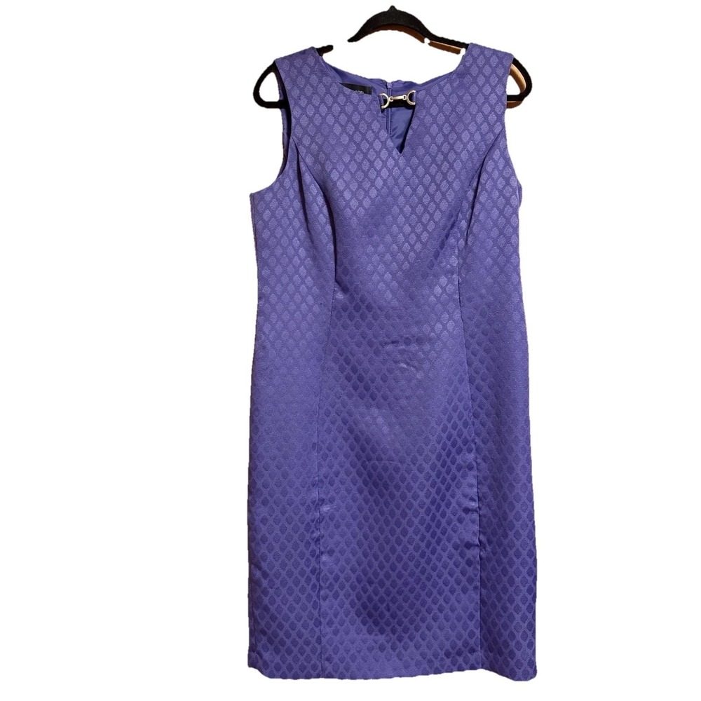 Evan Picone Purple Geometric Jacquard Notch Neck Sheath Knee Dress Sleeveless 12
